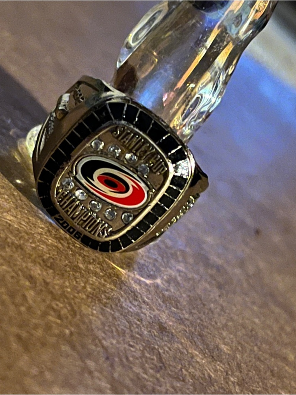 NHL Silver Ring with Black and Red Team Emblem